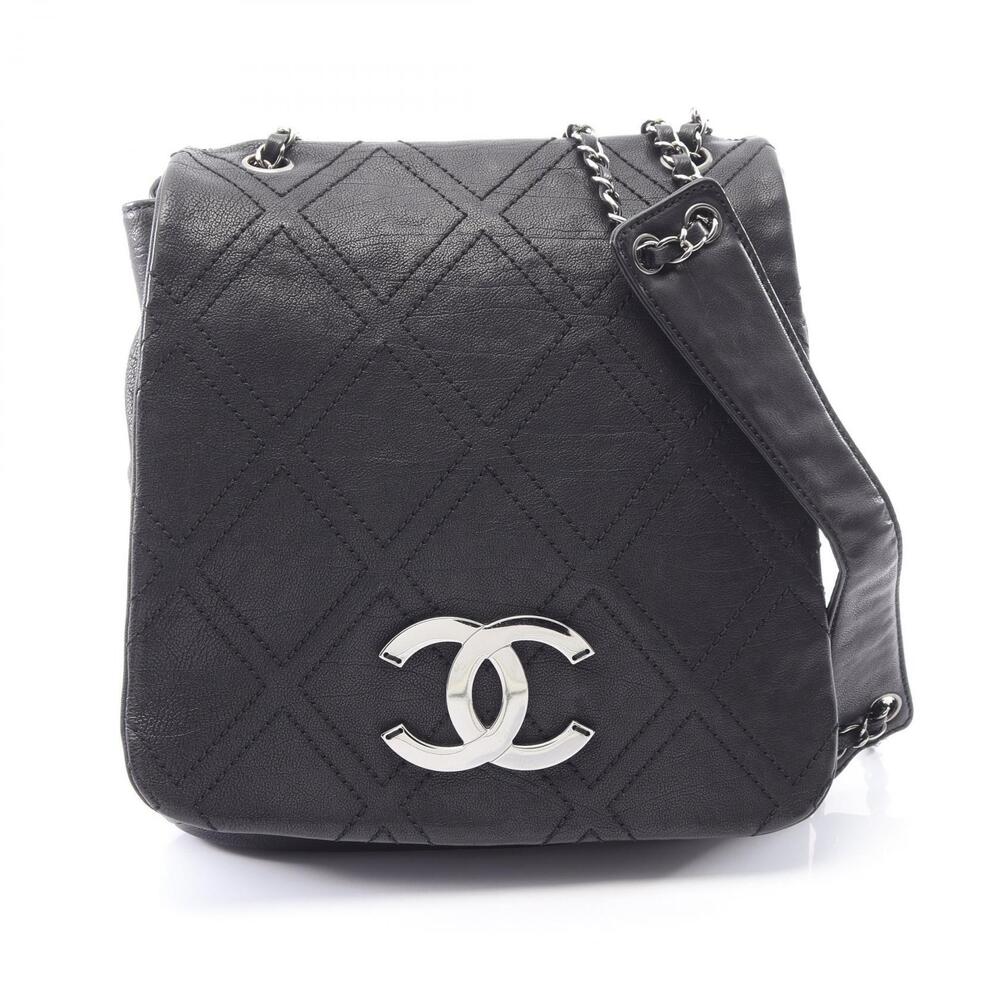 Chanel Diamond Stitch Shoulder Bag Leather Black